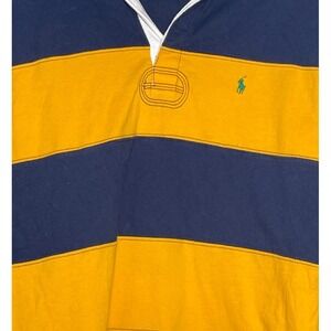 Polo Ralph Lauren Rugby Shirt Kids Large 16/18 Blue Yellow Striped Long Sleeve